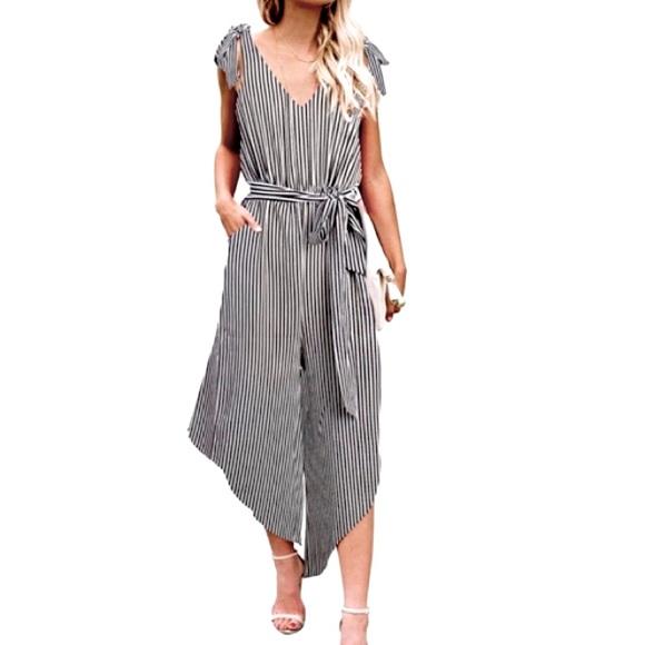 V Neck Wide Leg Jumpsuit (New) - Picture 1 of 4